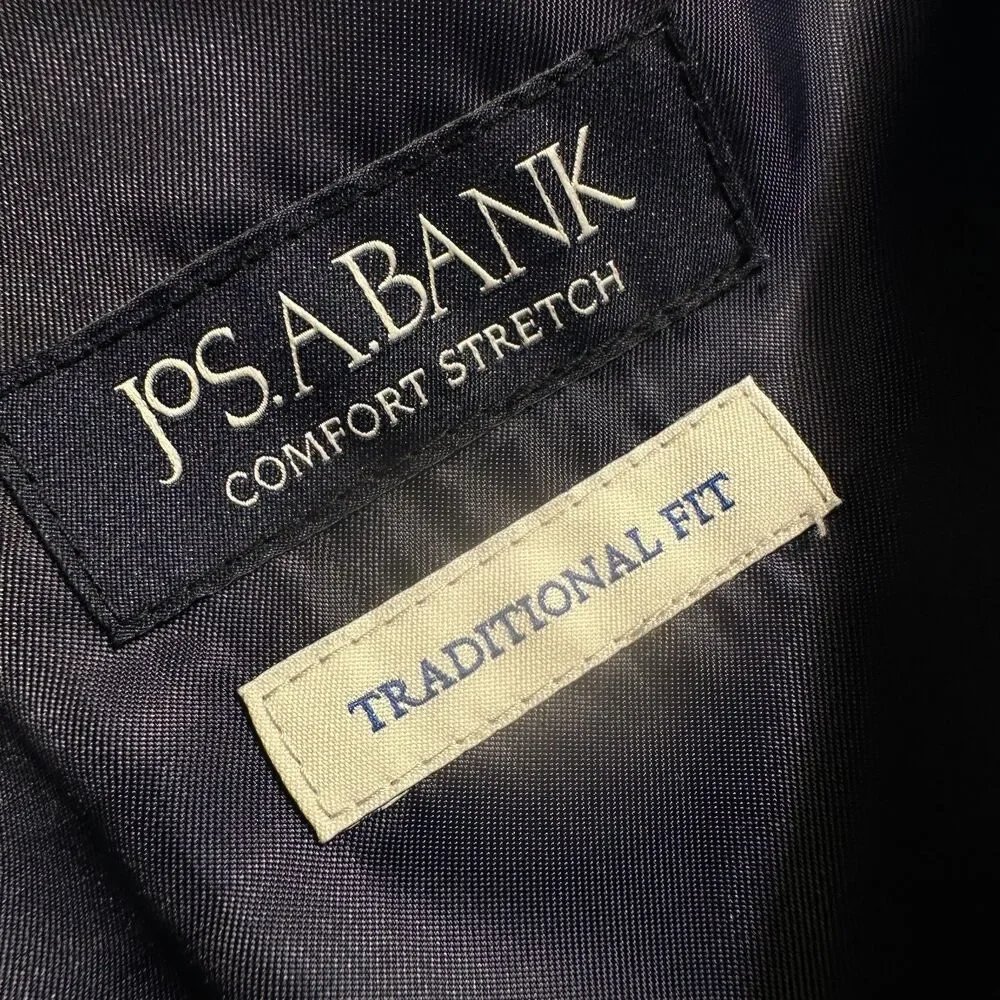 JOS A BANK Men Blazer Sport Coat 46R Navy Windowpane Plaid 2-Button Jacket Linen